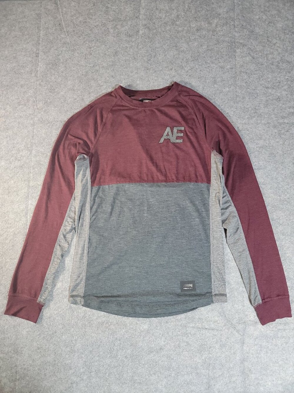 American Eagle FLEX Burgundy Grey Colorblock Long Sleeve Activewear Shirt XS